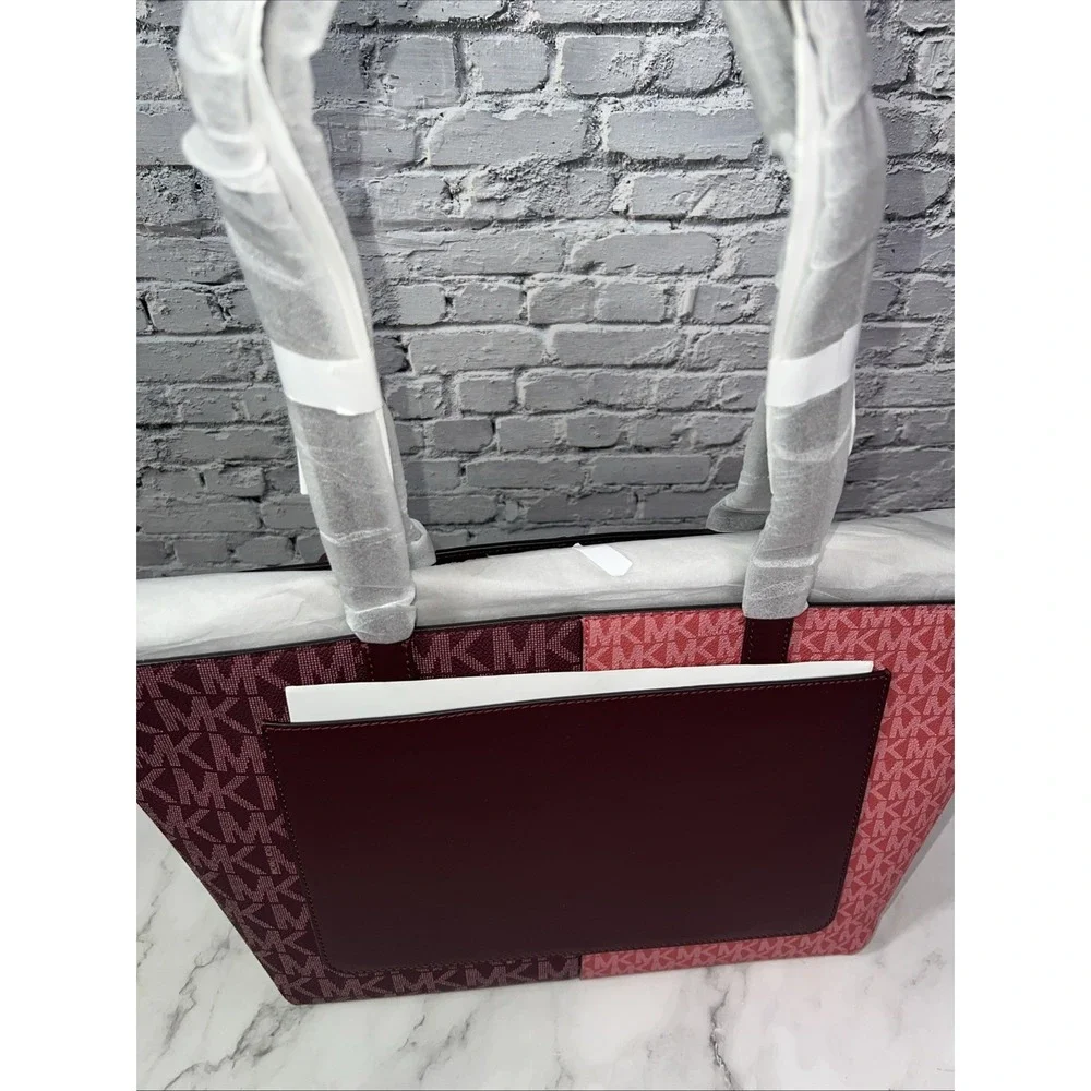 Michael Kors Jet Set Travel Medium Zip Top Tote Oxblood Multi MK Signature- NEW✅